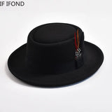 Men's Vintage Felt Fedora Hat with Feather Accent