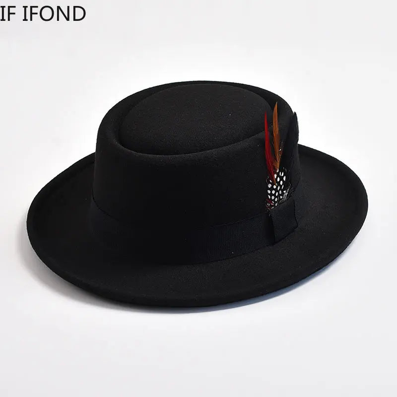 Men's Vintage Felt Fedora Hat with Feather Accent