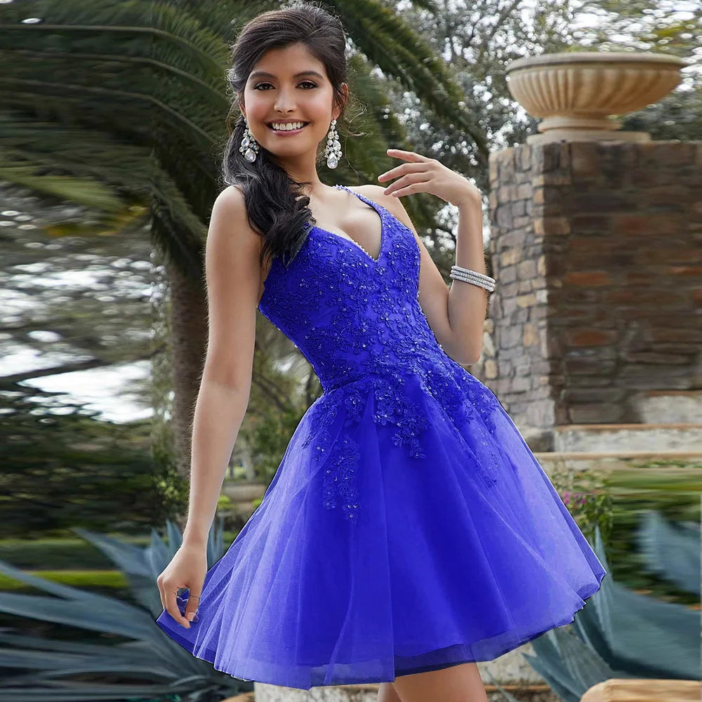 Customized Above Mini Skirt Spaghetti Straps Appliques Cocktail Sequins Backless Prom Party Gowns Homecoming Vestido De Fiesta