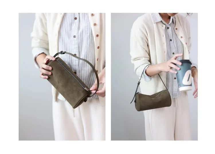 Full Grain Leather Soft Balck Small Size Crossbody Bags For Women Luxury Adjustable Shoulder Strap Underarm Bag Portable Handbag