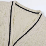Chic Vintage Star Print Knit Cardigan - V-Neck Aesthetic Preppy Sweater