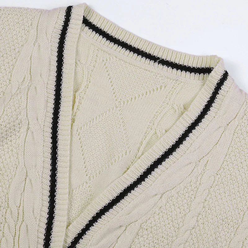 Chic Vintage Star Print Knit Cardigan - V-Neck Aesthetic Preppy Sweater