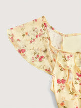 Floral Summer A-Line Dress – Ruffled Square Neck Backless Party Mini