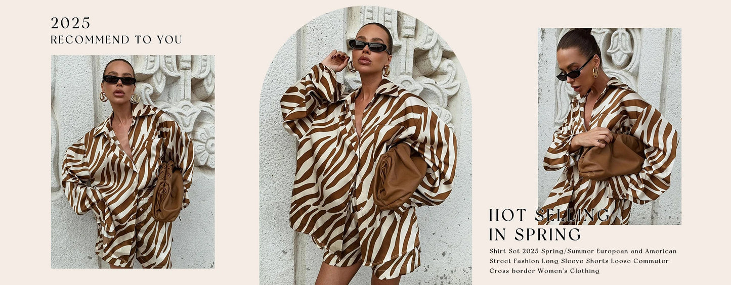 Clacive Fashion Loose Blue Cotton Home Women's Two Pieces Set 2025 Elegant Long Sleeve Shirt With High Waist Shorts Set Female