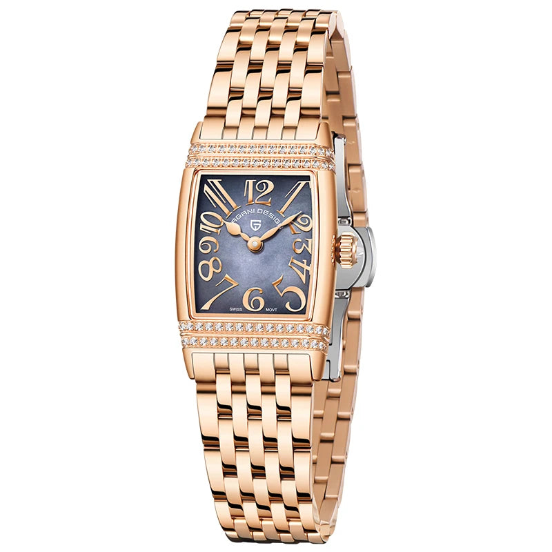 Pagani Design New 22mm Square Women's Quartz Watch Stainless Steel Sapphire Glass 50m Waterproof Women's Quartz Watch