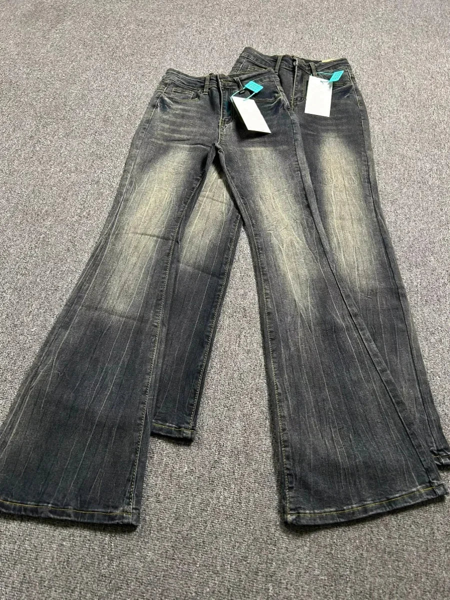 Women's Vintage Wide-Leg Flare Jeans – Black Grey