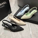 Sea Salt Blue Pointed High Heel Sandals for Women Back Hollow Half Headed Single Shoes Fashion Versatile Casual Shoes