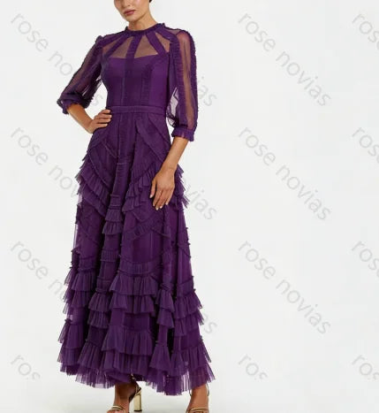Customized Green Tulle High Quality Evening Dresses O-neck for Floor-Length Tiered A-line for Formal Evening Vestidos De Fiesta