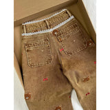 Lace Teddy Bear Patchwork Wide-Leg Jeans