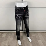 Men's Slim-Fit Distressed Black Grey Denim Jeans