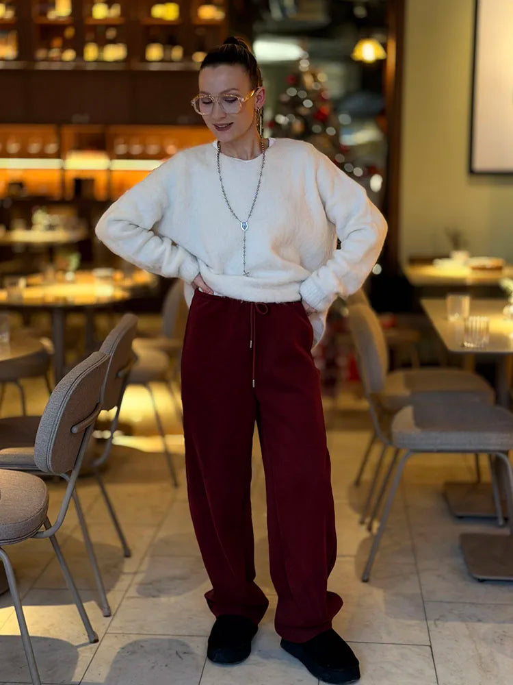 Autumn Burgundy Sweatpants Women Straight Leg Sport Pants Cotton Ladies Coffee Basic Joggers Wide Leg Women's Pants And Trousers