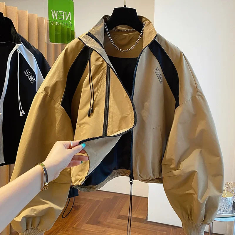 Elegant Stand Collar Zip Jacket for Women