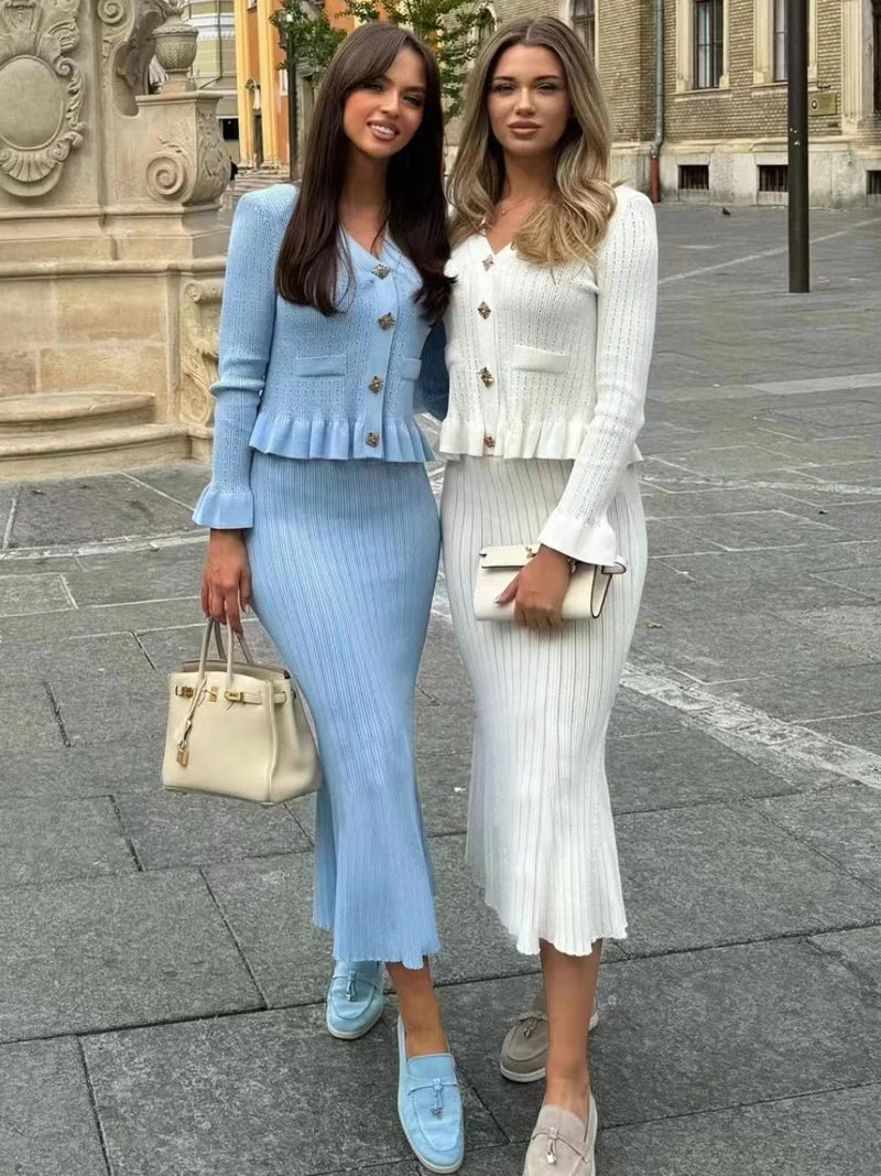 Elegant V-Neck Knit Mermaid Skirt Set