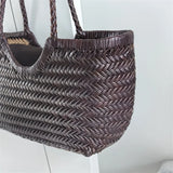 Luxury Designer Genuine Leather Cowhide Hand-woven Tote Bag High Quality Vintage Women's  Vacation Travel Beach Shoulder Bag
