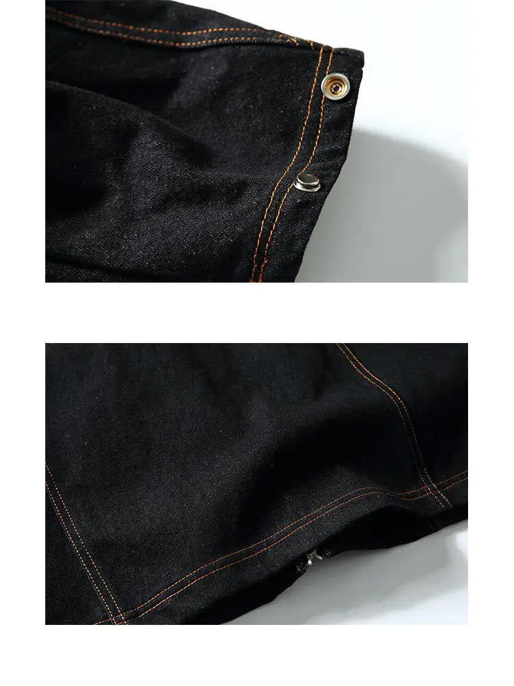 American Vintage Denim Jacket Men Stand Collar Cotton Spring Metal Button Splicing Regular Fit Streetwear Trendy Casual Outwear