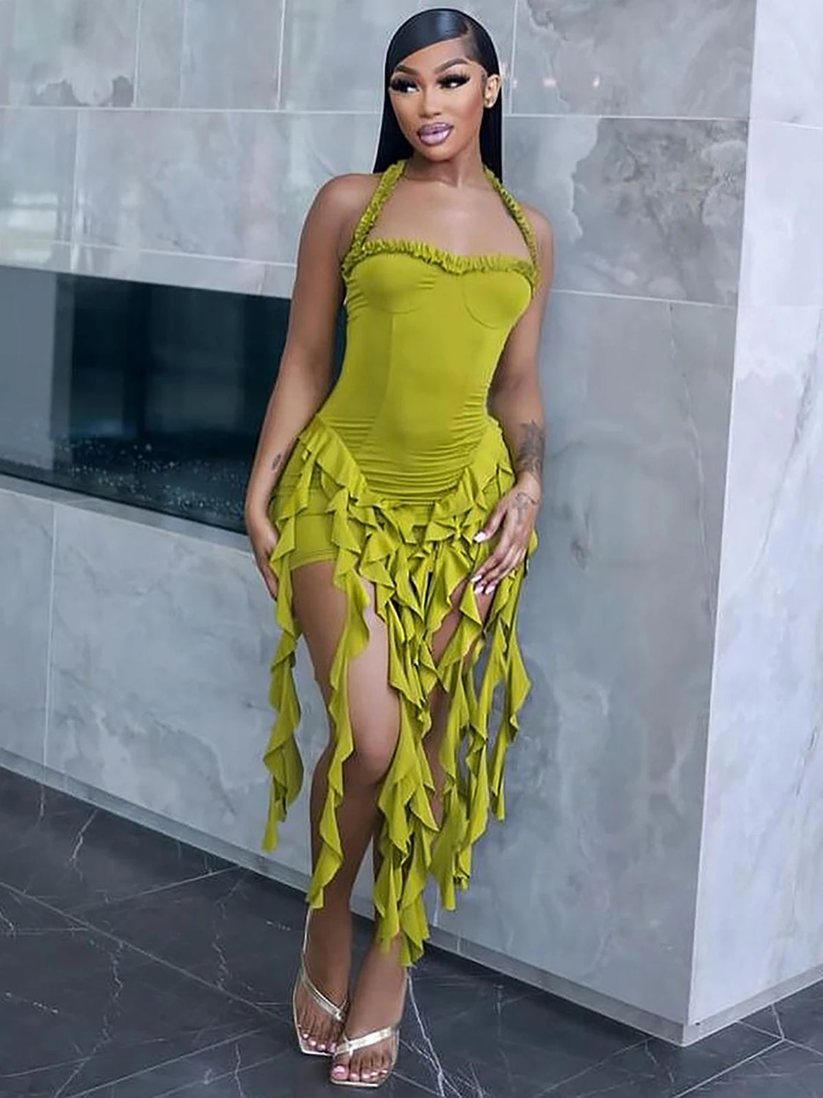 Ruffle Halter Mini Dress