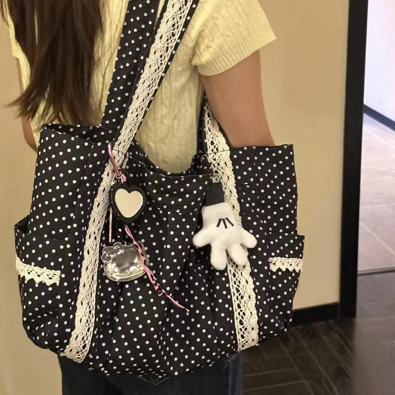 Vintage Canvas Lace Shoulder Bag – Elegant Tote