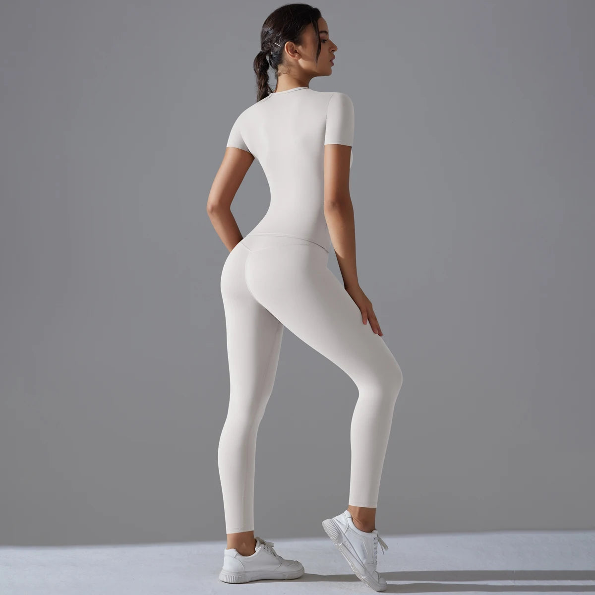 Yoga Set Women Workout Set Sportswear Gym Clothing Fitness Shorts Sleeve Crop Top High Waist Leggings Sports Suits