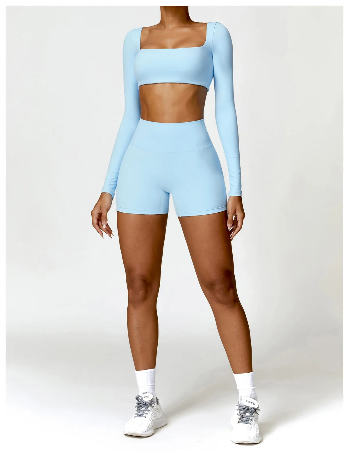2-Piece Women's High-Waist Yoga Set – Seamless Long Sleeve Workout Suit
