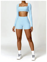 2-Piece Women's High-Waist Yoga Set – Seamless Long Sleeve Workout Suit