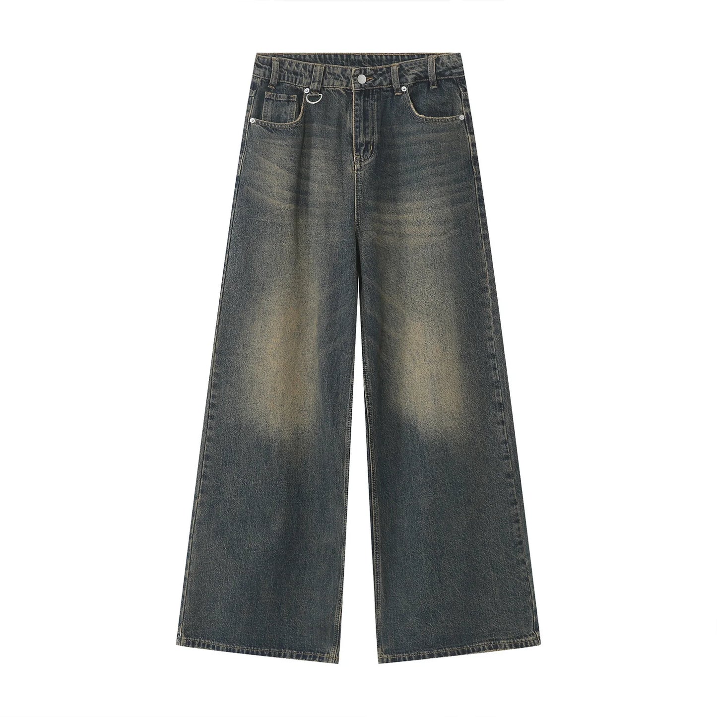 Retro Washed Wide-Leg Denim Trousers