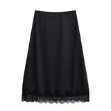 Tidalyf 2025 Women Two Piece Skirt Set Off Shoulder Lace Trim Cami Top with Split Hem Midi Skirt Sexy Elegant Outfit
