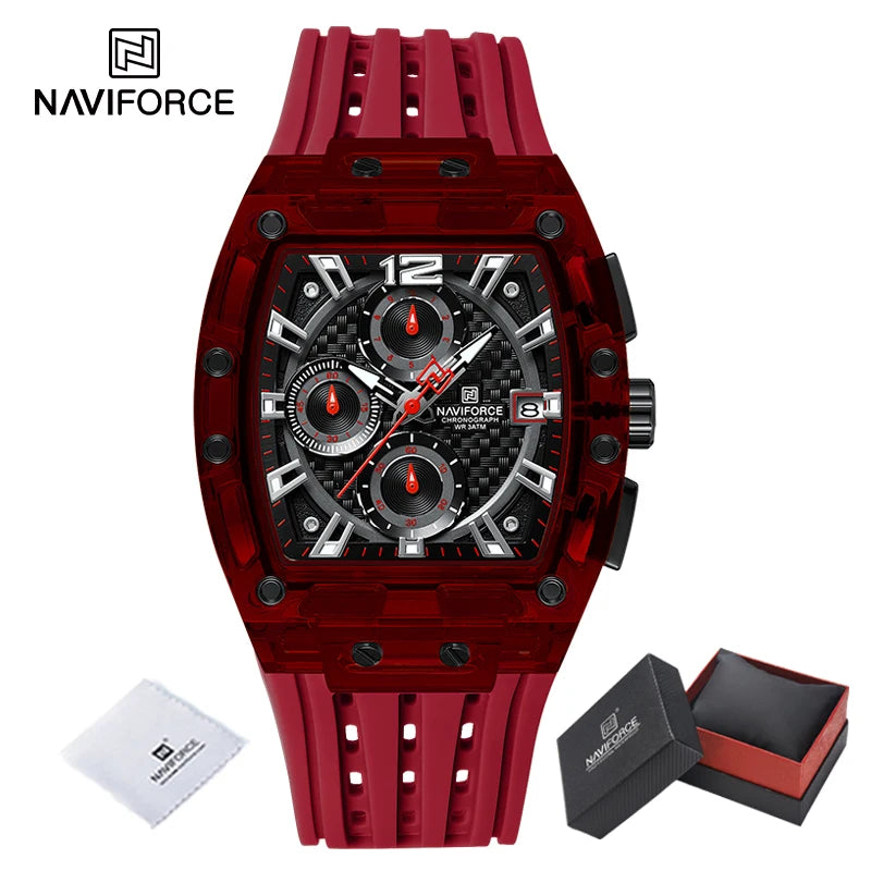 Men's Sport Chronograph – Waterproof Silicone Strap Tonneau Watch