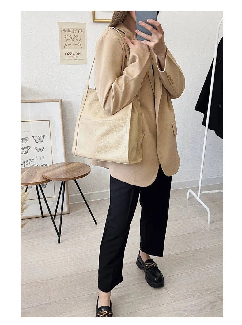 2025 New Women Bag Female Luxury Fashion Shoulder Bags Lady Soft 100% Cowhide Genuine Leather Niche Design Tote Bucket Handbag
