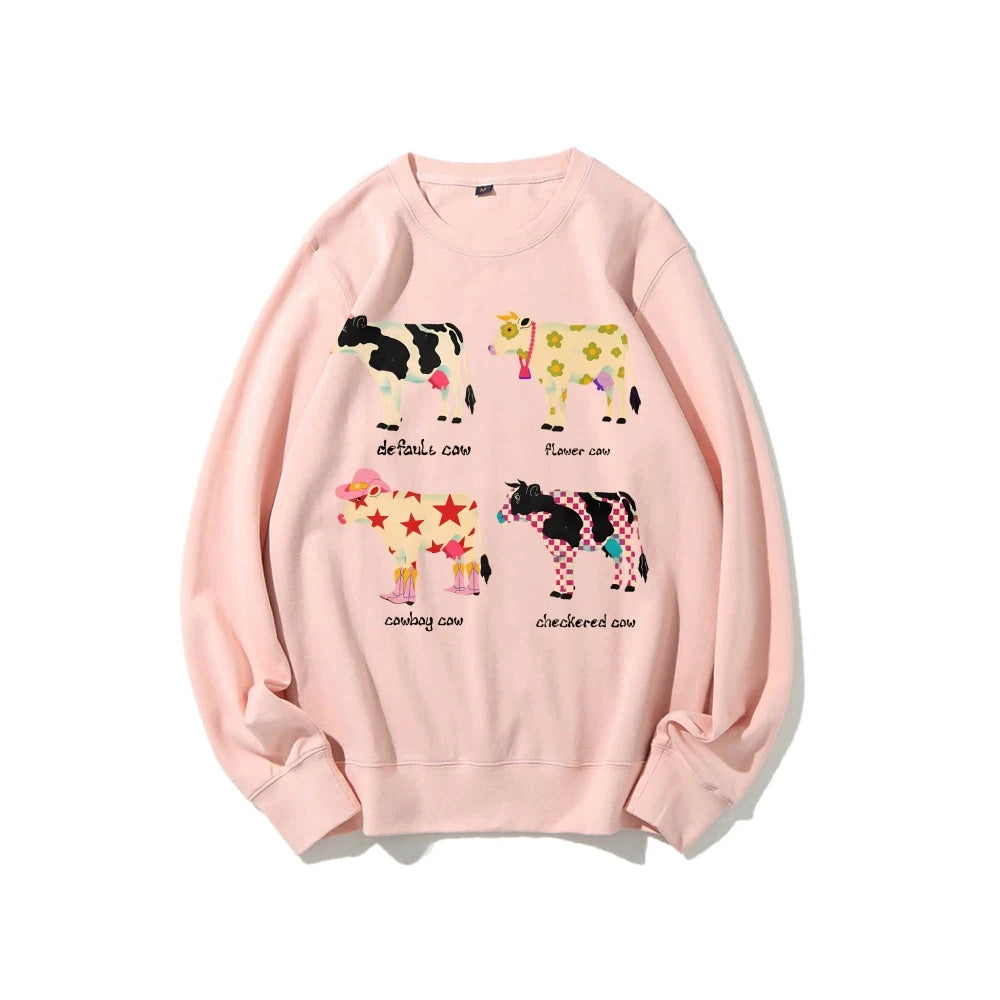 Cute Cartoon Cow Print T-Shirt Pure Cotton Washed Shoulder Round Neck Neutral Style Fashion Trend New High Quality Short Sleeves