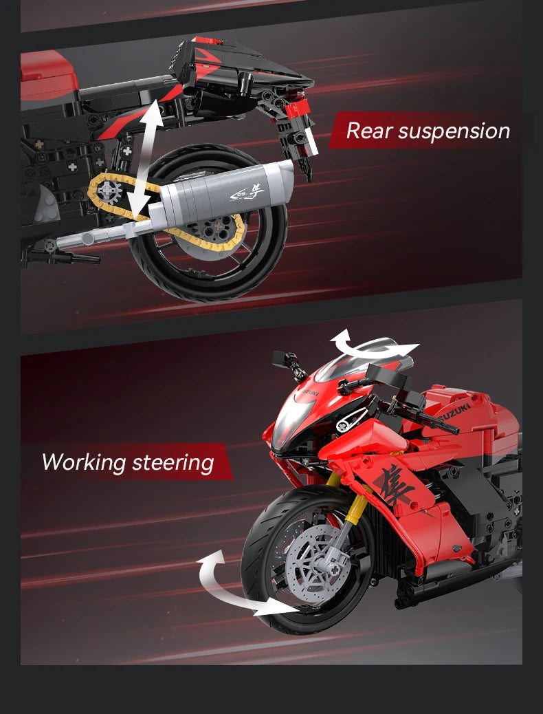 1043PCS CaDA 1:6 Scale Replica "Suzuki Hayabusa" 25th Anniversary Commemorative Edition Building Block Set