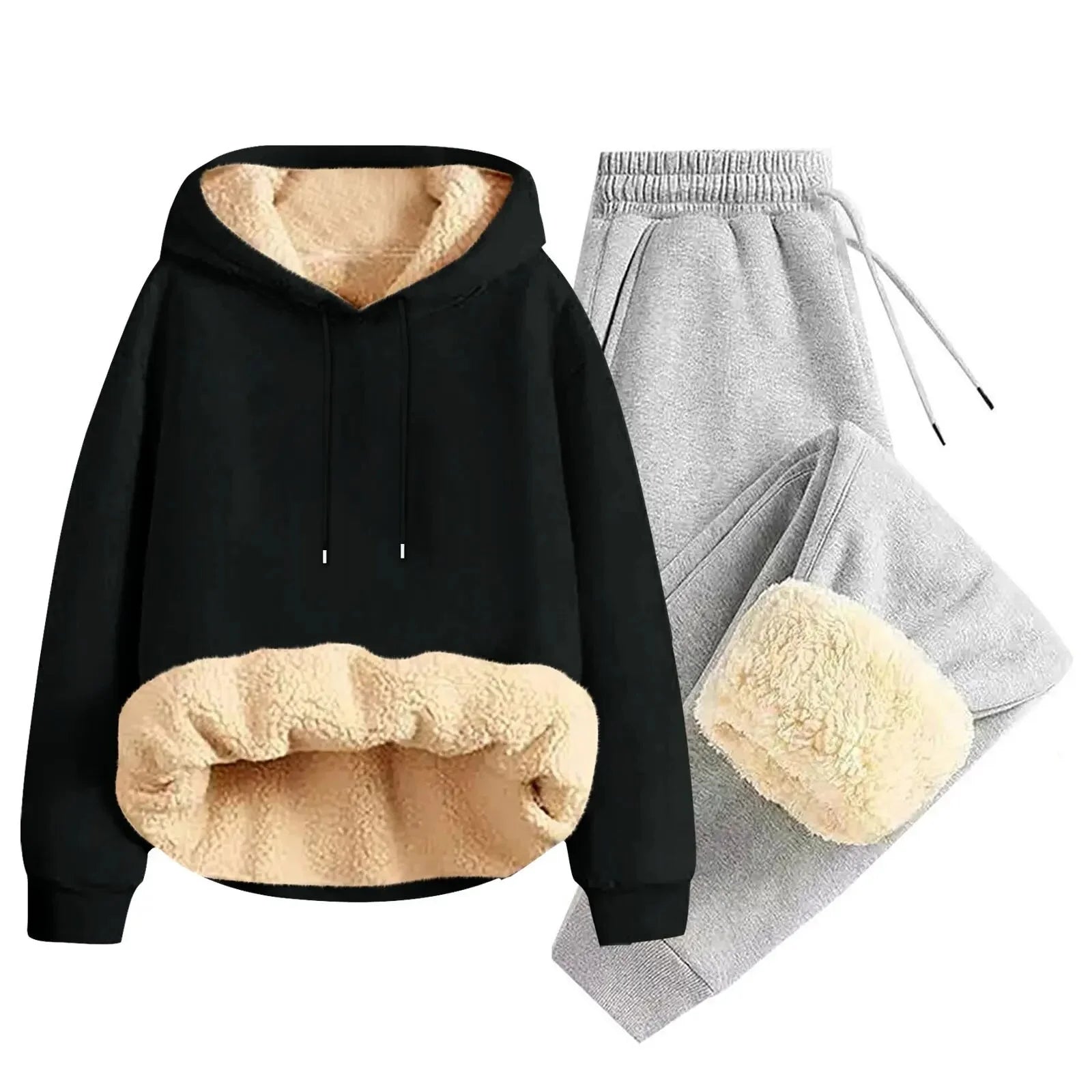 Men’s Thickened Lamb Velvet Hoodie Set