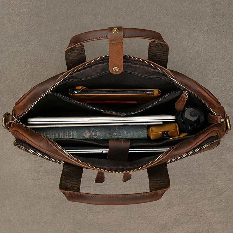 Men Briefcase Genuine Leather Laptop Bag 14 15.6" PC Doctor Lawyer Computer Bag Cowhide Male Briefcase Leather Men Business Bag