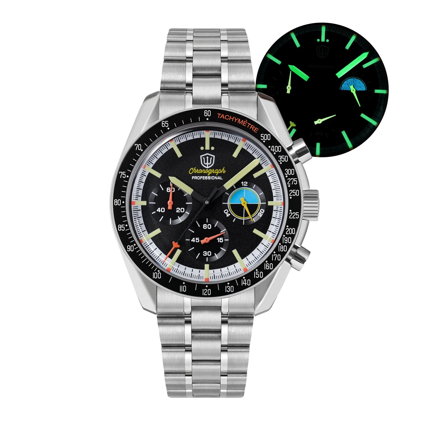 Watchdives WD1863 Chronograph Watch VK63 Quartz Movement Bubble Sapphire Crystal 10Bar Waterproof Luminous 39mm Vintage Watches