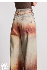 TOYOUTH Women Jeans 2026 Spring New Wilderness Wasteland Style Mid Low Waist Loose Printed Wide Leg Pants