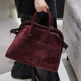 High Quality Autumn Winter New Matte Suede Tote Bag Large Capacity Commuter Casual Portable Shoulder Genuine Leather Women's Bag