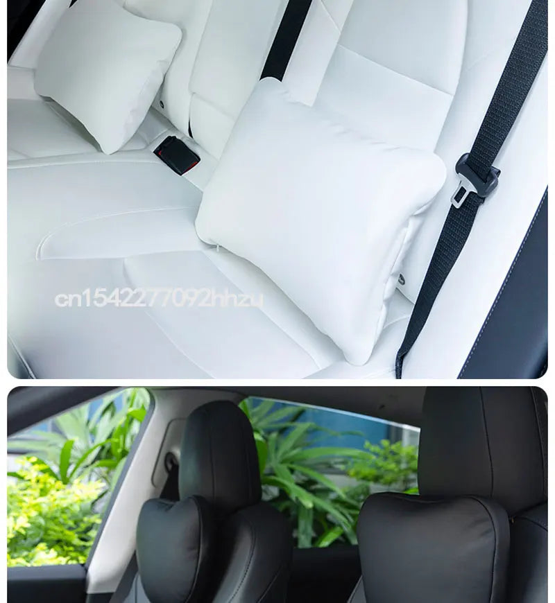 OULEX For Tesla Model 3 Y/Juniper Flocking/Leather Car Seat Neck Pillow Soft Memory Neck Pillow High-Quality Headrest Support