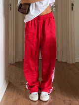 Women's Striped Drawstring Straight-Leg Pants