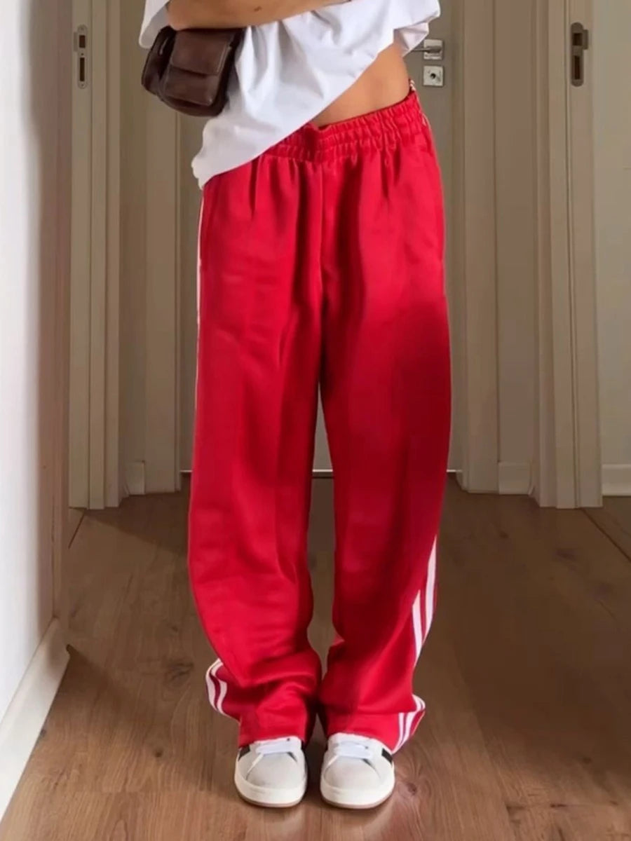Women's Striped Drawstring Straight-Leg Pants