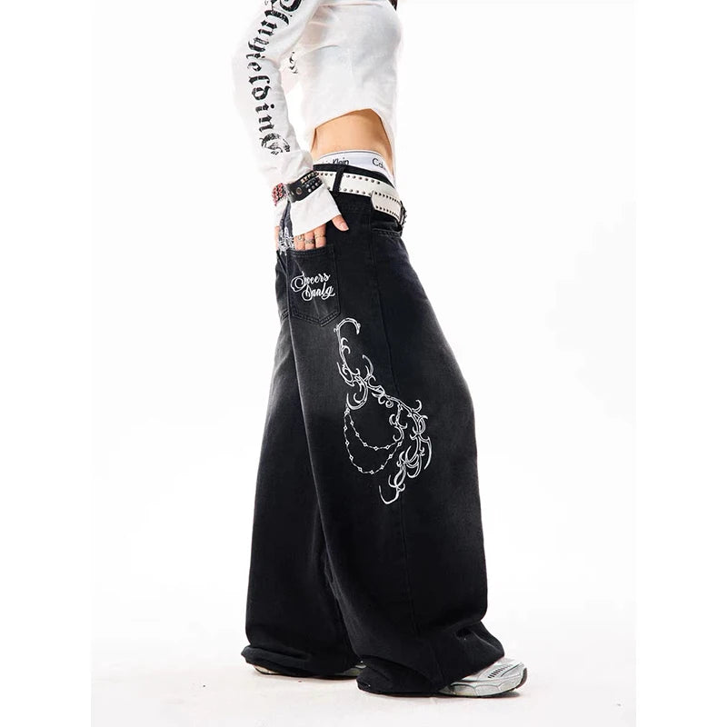 Women's Vintage Embroidery Y2K Wide Leg Baggy Jeans