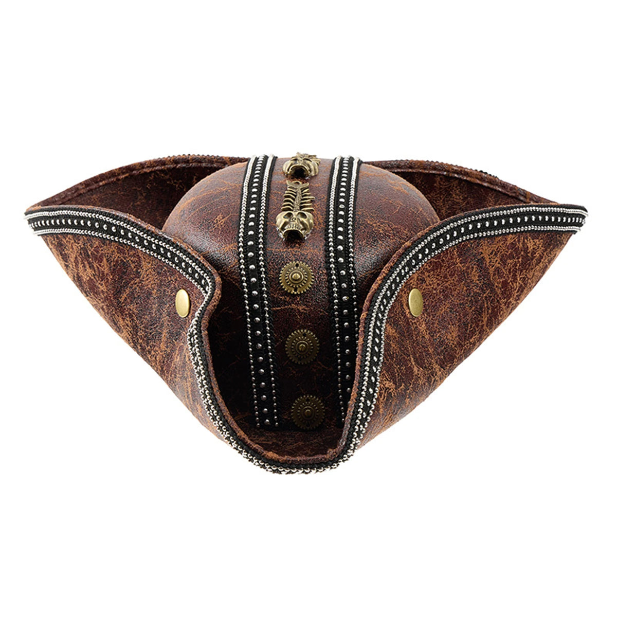 Pirate Hat for Women Men Creative PU Leather Tricorn Costume Hat for Halloween Cosplay Party Supply Costume Props