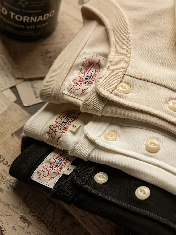 Heavyweight Cotton Henley Tee – Vintage Everyday Essential