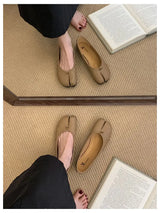 Spring Split Toe Women Ballet Flats Fashion Tabi Shoes Causal Slip On Loafer Ladies Pleated Leather Espadrilles Zapatillas Mujer