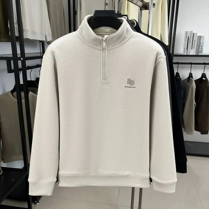 Autumn Men's Sweatwear Warm Pullover Solid Half Zipper Casual Long Sleeve Hoodie Thicken Half Turtleneck Sweatshirts Winter Tops
