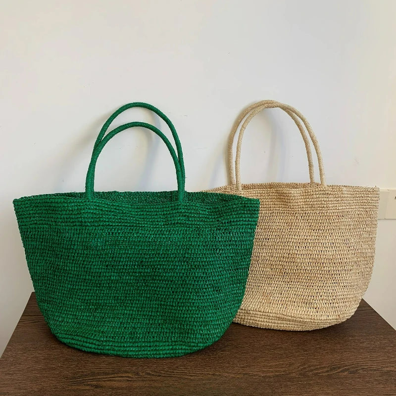 2026 Large Handwoven Rattan Tote Bag for Women Natural Straw Beach Bag Purse Luxury Shoulder Bags Handbag Summer