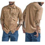Men's Denim Shirt Slim Fit Light Blue Long Sleeve Casual Top with Two Chest Pockets Button Front Copper Buttons Washed Gray
