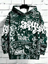 European and American Men's Autumn Gothic Letter Graffiti Print Soft and Comfortable Hooded Sweatshirt Outdoor Street Top