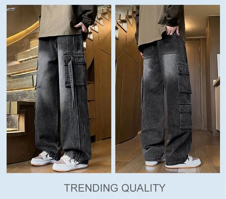 Men's Loose Straight-Leg Multi-Pocket Jeans