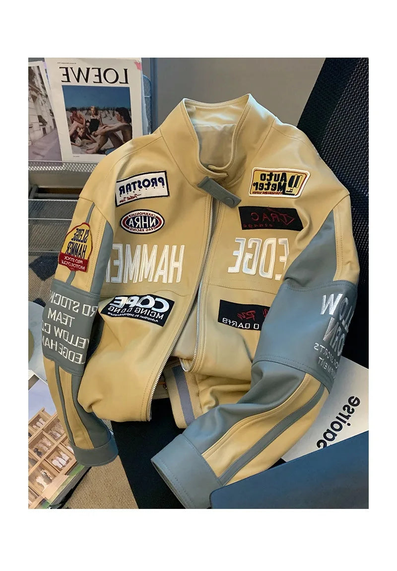 Retro Embroidered Unisex Moto Jacket
