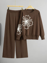USA-Made Chic Rhinestone Knitted 2-Piece Set – High-Waist Wide Leg Lounge Outfit