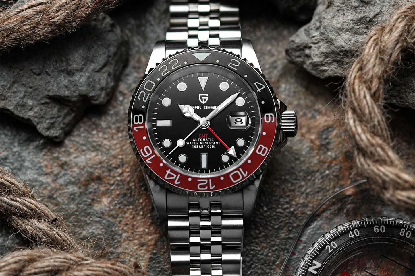 PAGANI DESIGN GMT Automatic Watch — Sapphire Crystal, 10-Bar Waterproof, 40mm